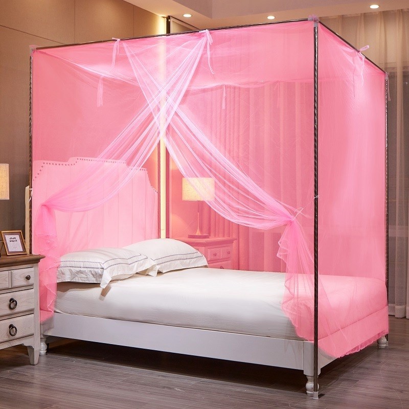 农村老式架子床老式木床蚊帐可x穿杆绑带加密1米5挂式四角蚊帐单