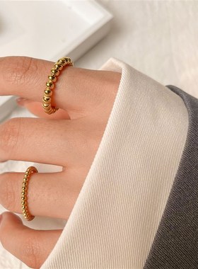 洗手不用摘包金珠子实心素圈戒指女圆珠转运珠P指环叠戴潮珠珠轻