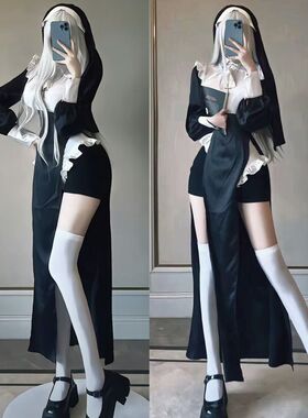 修女服cosplay服装性感万圣节变装优雅显瘦女仆风连衣裙纯欲大码