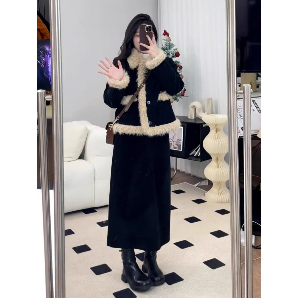 大码女装加厚羽绒棉服外套半身裙时髦套装秋冬胖mm显瘦搭配一整套