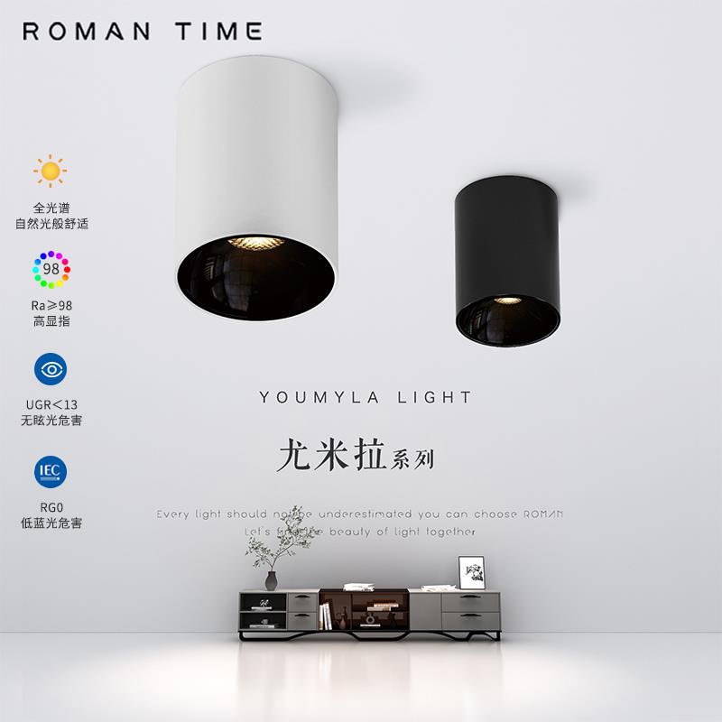 明装防眩射灯北欧无主灯圆形简约客厅家用背景墙免开孔筒灯吸顶灯