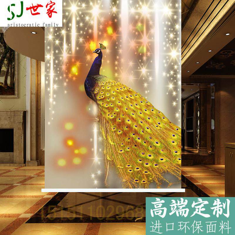 定制3D孔雀家用厨房卧室手拉式卫生间窗帘升降遮光防水免打孔卷帘