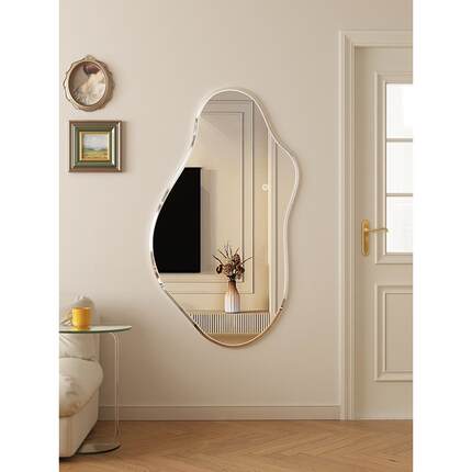 异形led镜子挂墙式穿衣镜家用卧室带灯镜子贴墙自粘试衣镜斜边镜