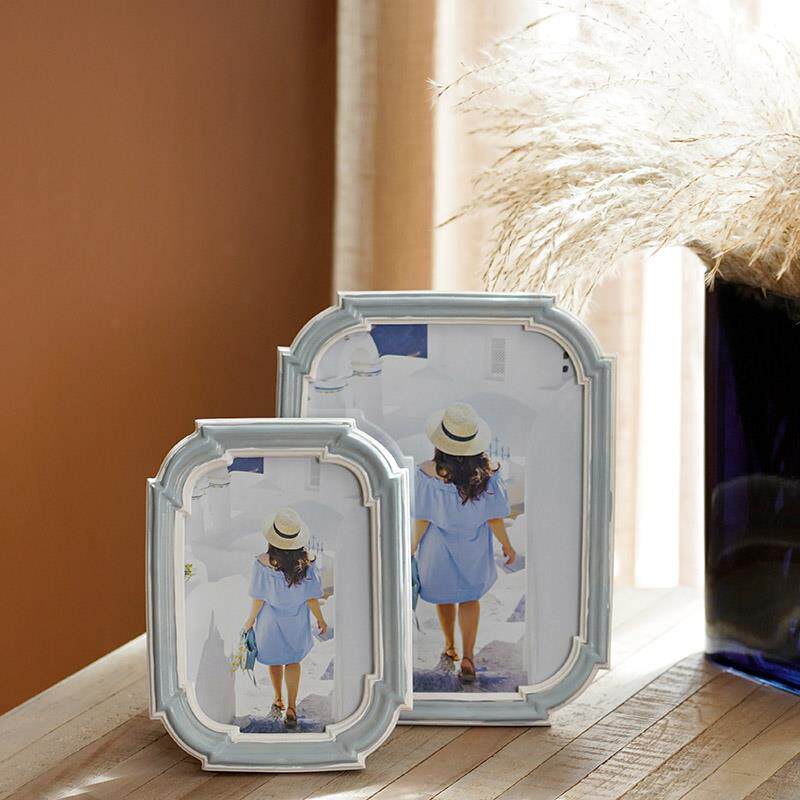 费灵家居法式田园简约黄色灰色金属相框 创意家居婚纱照相架摆台