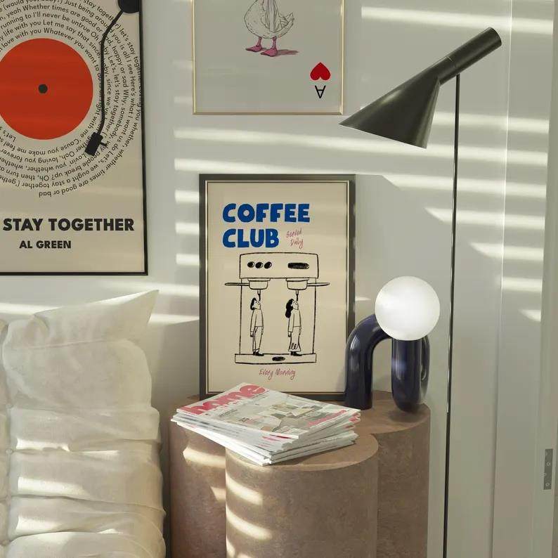 装饰画有框挂画墙壁现代简约酒吧咖啡厅coffee店铺插画可爱艺术,家居饰品,现代装饰画,淘宝优惠券,粉丝福利购,淘宝优惠卷