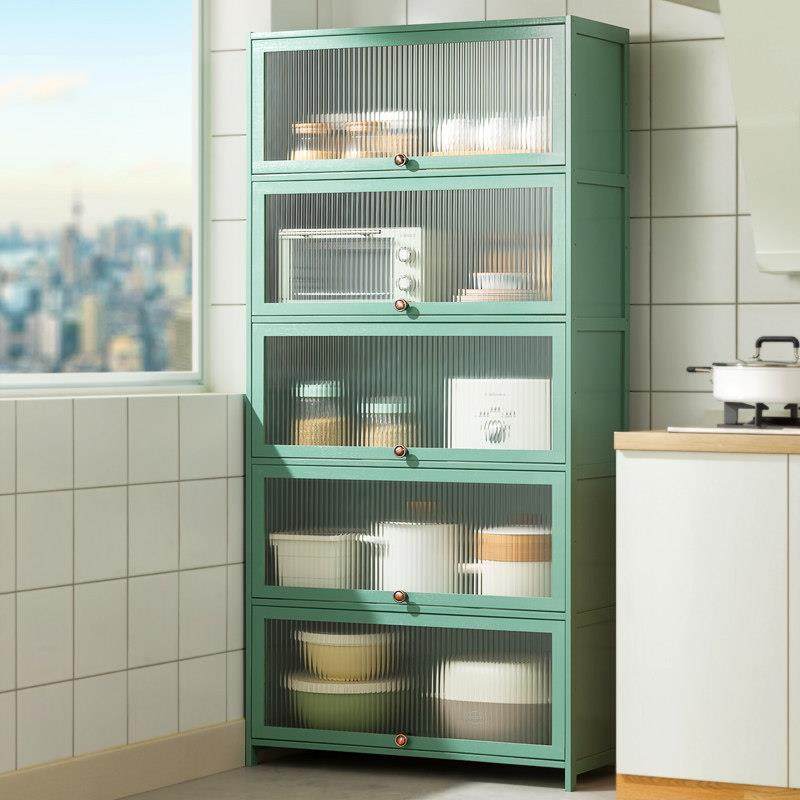 带门厨房置物架落地多层收纳架锅具电器储物柜多功能防尘碗橱柜子