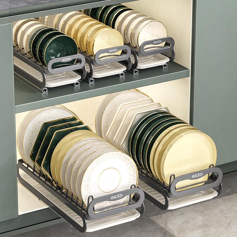 抽拉式碗架厨房整体橱柜拉篮碗篮抽屉内置抽拉碗碟架收纳层架沥水