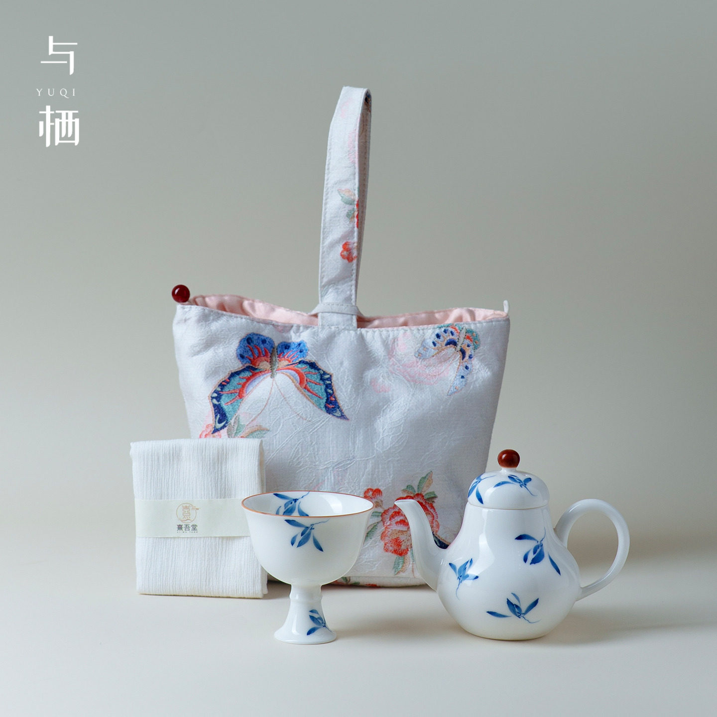 与栖2025新款秋水兰花手绘茶壶布包套装女士一人饮高颜值旅行茶具