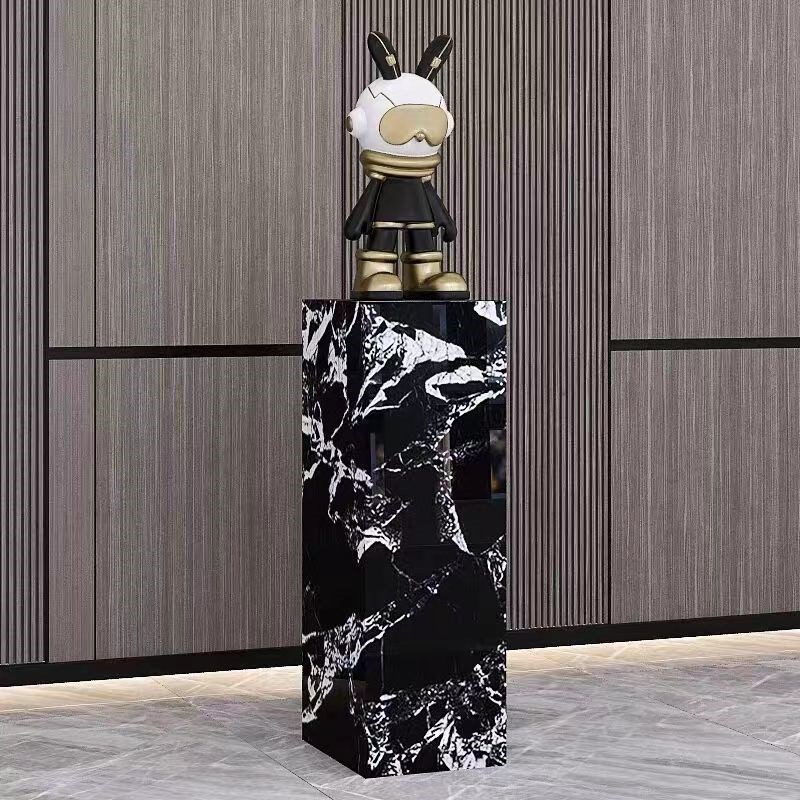 拿破伦黑b岩板花架大理石纹客厅边几电视柜旁酒店展厅装饰摆件底