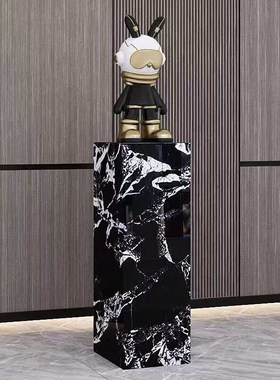 拿破伦黑b岩板花架大理石纹客厅边几电视柜旁酒店展厅装饰摆件底