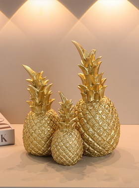北欧创意金色菠萝摆件家r居饰品树脂工艺品客厅桌面电视柜摆设道