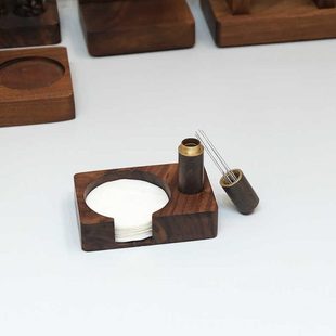 咖啡器具实木桌面收纳58 咖啡过滤纸接粉环布粉针多功能收纳座意式