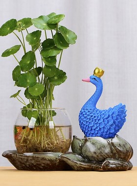 可爱天鹅摆件家居客厅办公桌装饰品水培花盆器皿花瓶X透明玻璃花