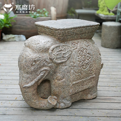 水磨坊庭院复古仿石大象石墩子户外花园花L盆底座别墅造景布置摆