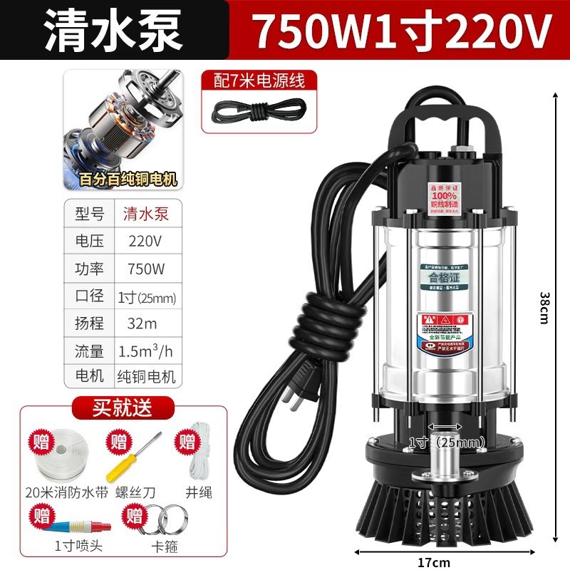 潜水泵2c20V水泵家用抽水泵高扬程小型抽水机农用灌溉污水排污泵