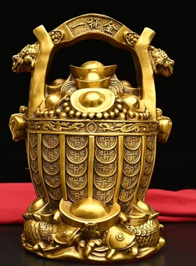 纯铜一桶金摆件招财进宝元宝如意工艺品J店铺桌面装饰礼品存钱水