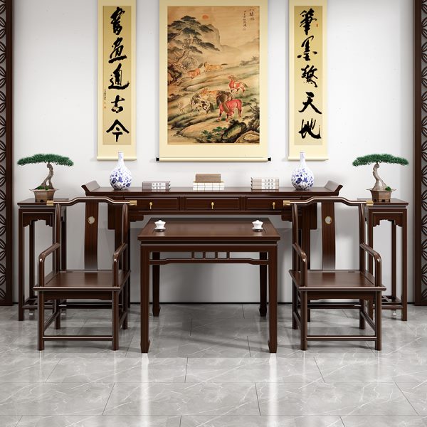 新中式实木中堂六件套家用八仙桌农村神台堂屋家具供桌条案翘头桌