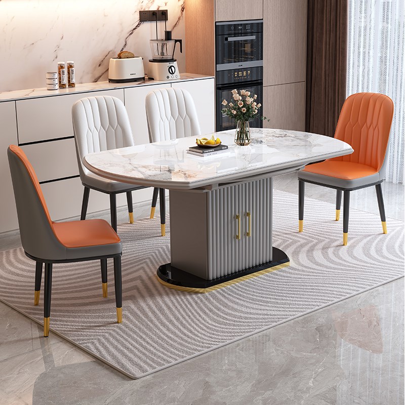 实木岩板a餐桌椅组合小户型现代简约伸缩折叠轻奢家用饭桌带储物