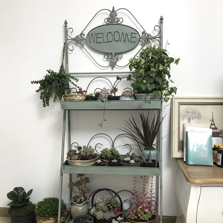 欧式复古铁艺置物架家用阳台落地式三层装饰架Q室内店铺做旧展示