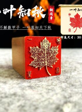 方【国展成品闲章叶知印藏书法国画秋一压脚刻实心黄铜书】闲章章