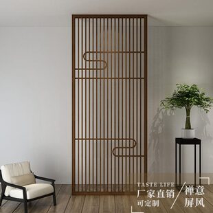 入户玄关隔断屏风客厅实木格栅日式 新中式 卧室遮挡简约推拉门定制