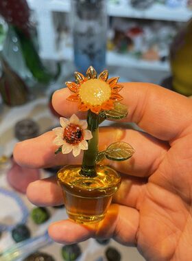 生日摆件玻璃向日葵礼品客厅淄博博礼物迷你手工家居装饰山琉璃花