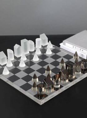 样品装饰品水晶国际象棋房现代书房轻奢磨砂客厅装饰家居棋盘摆件
