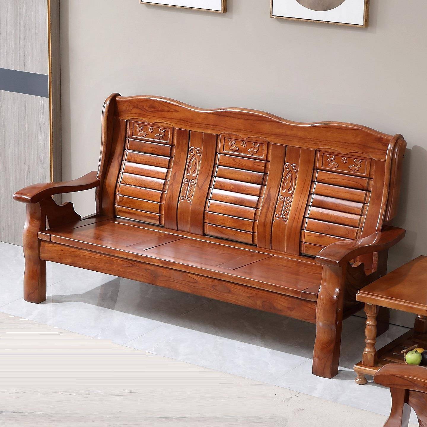 中式实木沙发茶几组合客厅冬夏二用家用客厅办公室木质直排3人位