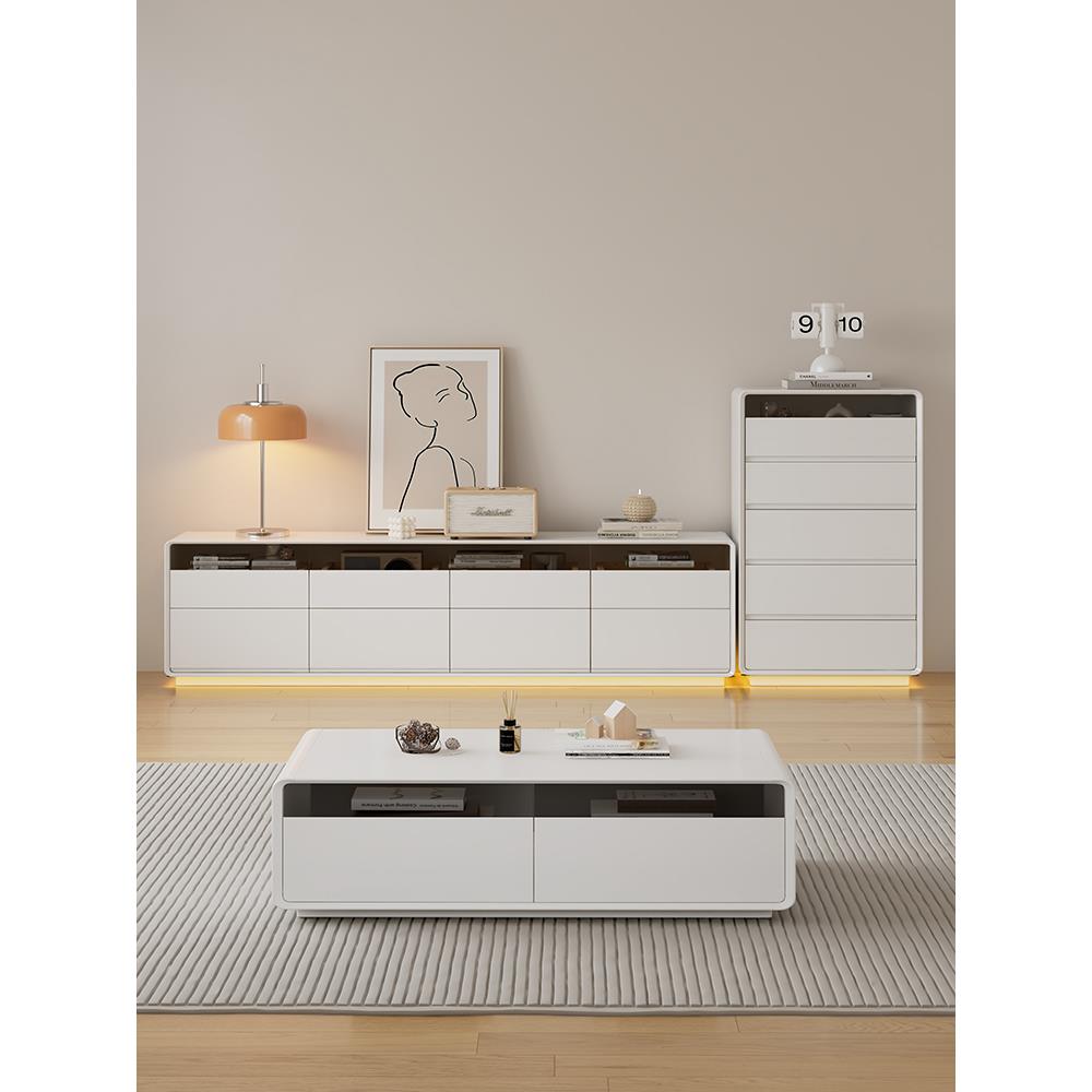 全实木高款落地电视柜茶几组合2025新款现代简约客厅家用高柜60cm