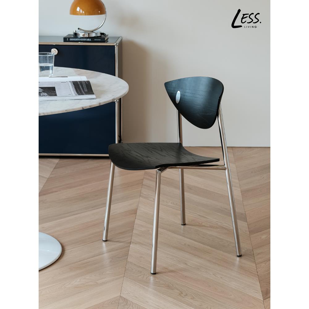 less living北欧覆古真皮餐椅家用客厅餐桌椅不锈钢简约靠背椅子
