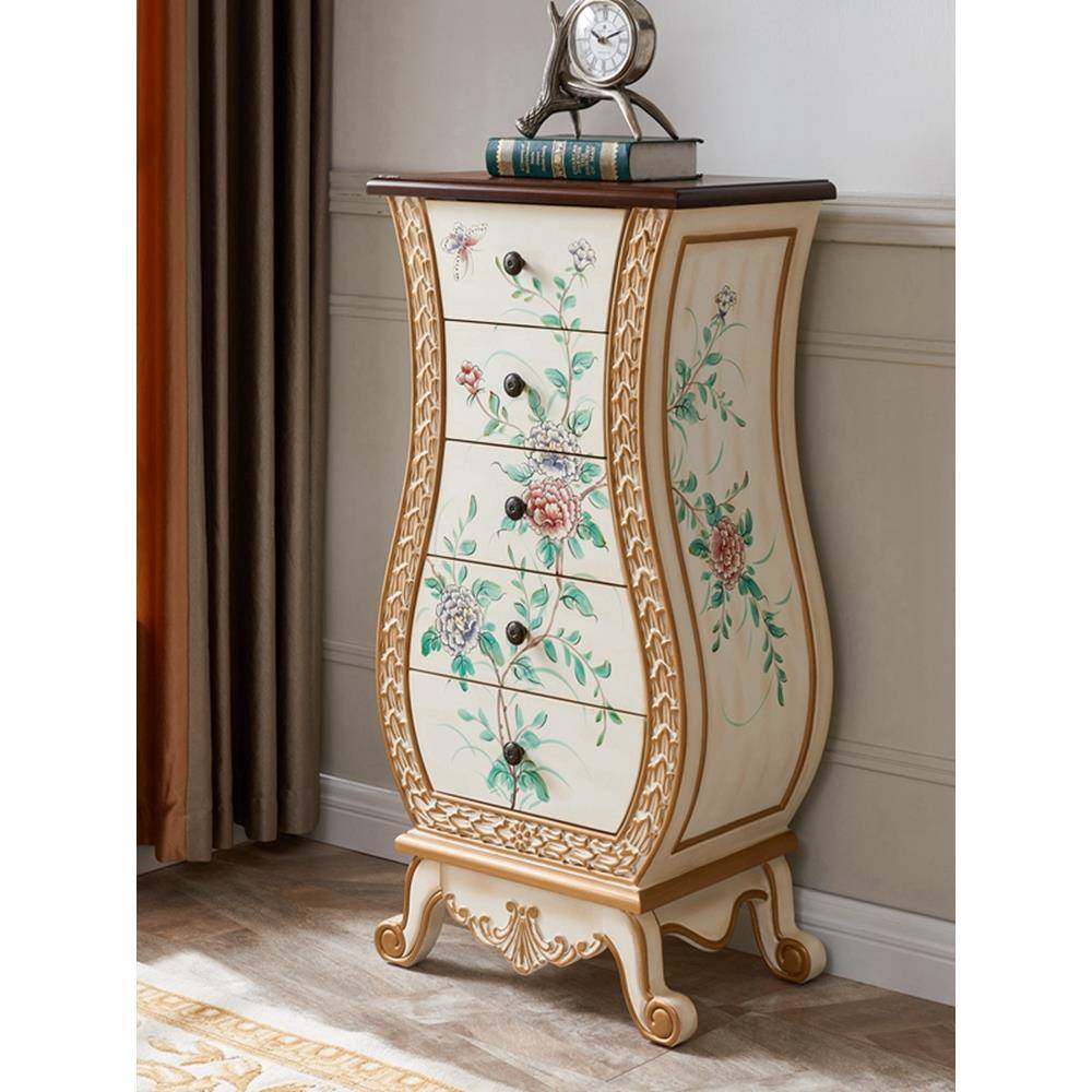 欧式四五六玄关斗柜实木美式花瓶装饰柜收纳整理边柜复古彩绘整装