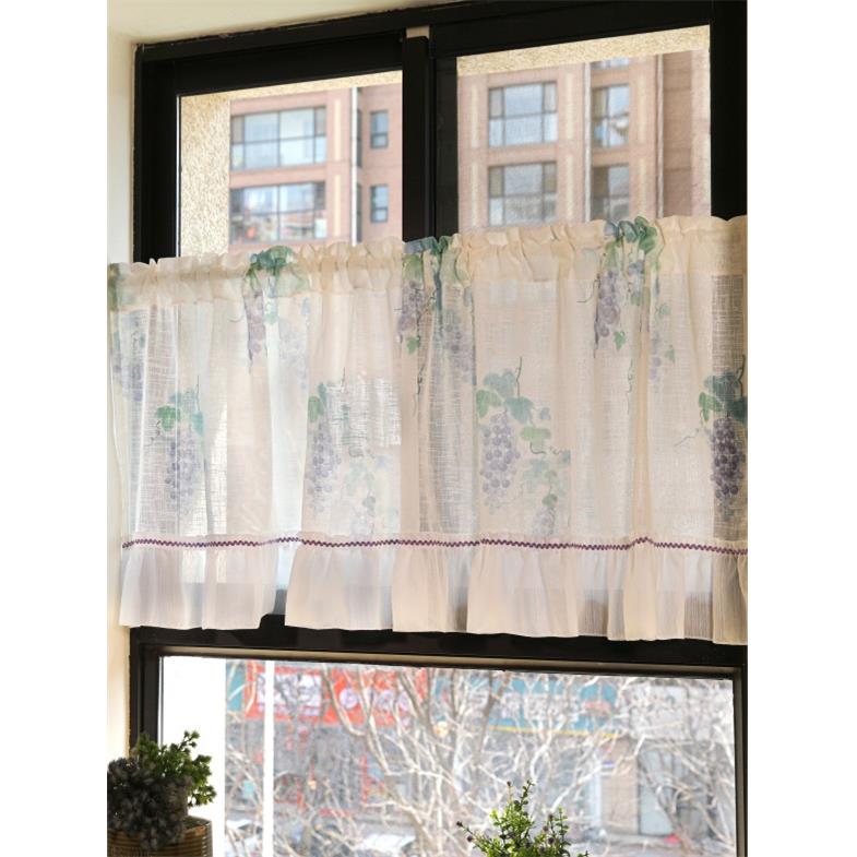 美式乡村半帘短帘装饰遮挡帘头魔术贴门帘免打孔厨房帘柜帘咖啡帘