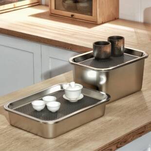 茶盘沥水盘不锈钢家用小型沥储水式茶台功夫茶具干泡托盘双层套装