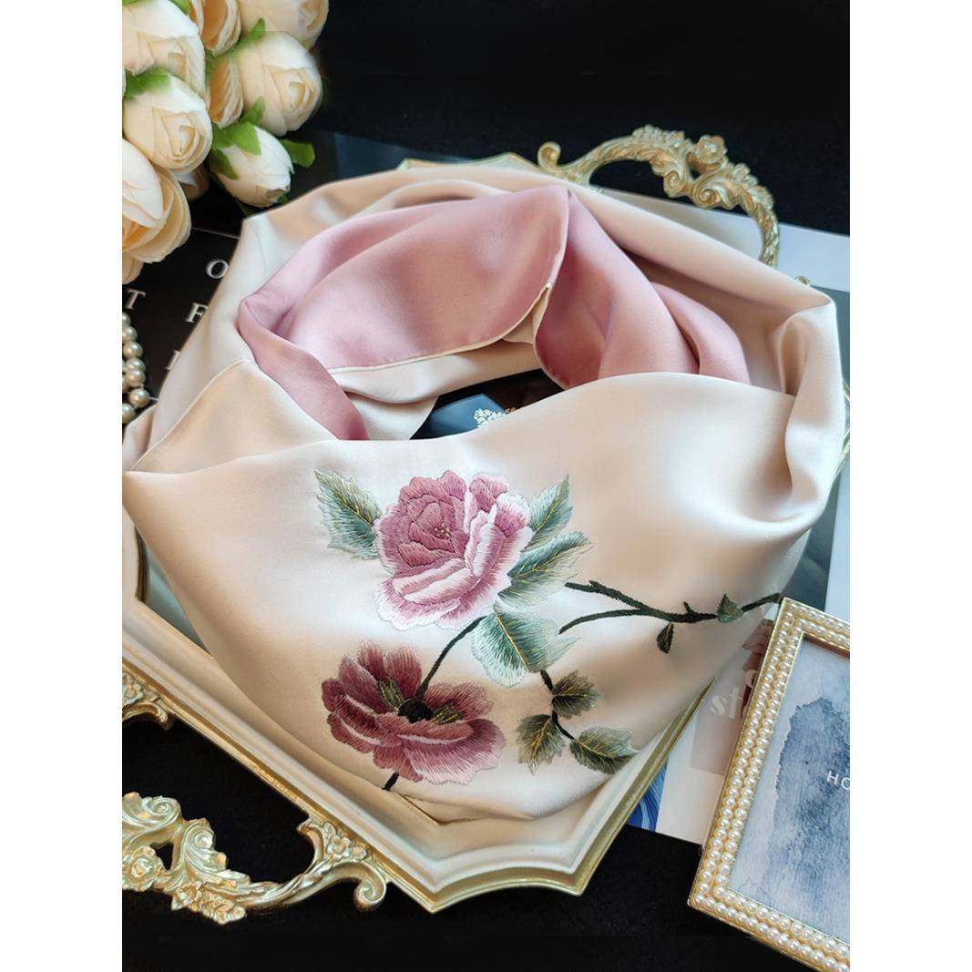 苏绣高端复古真丝围巾女手工刺绣桑蚕丝丝巾丝绸披肩旗袍妈妈保暖