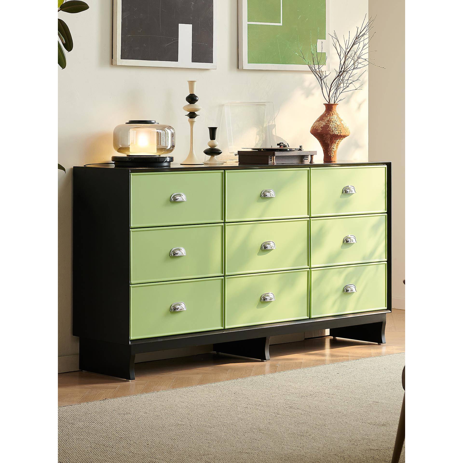 九斗柜多巴胺抽屉柜卧室床尾柜靠墙储物柜中古风客厅实木收纳柜