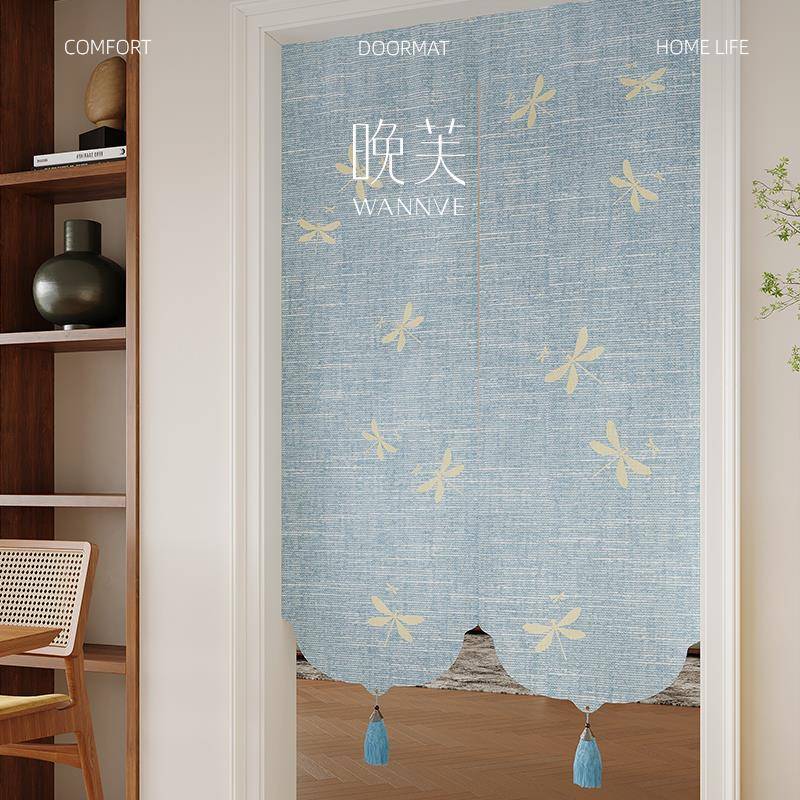 燕寻春野中式门帘带穗遮挡帘厨房防油烟半帘百搭卧室免打孔隔断帘