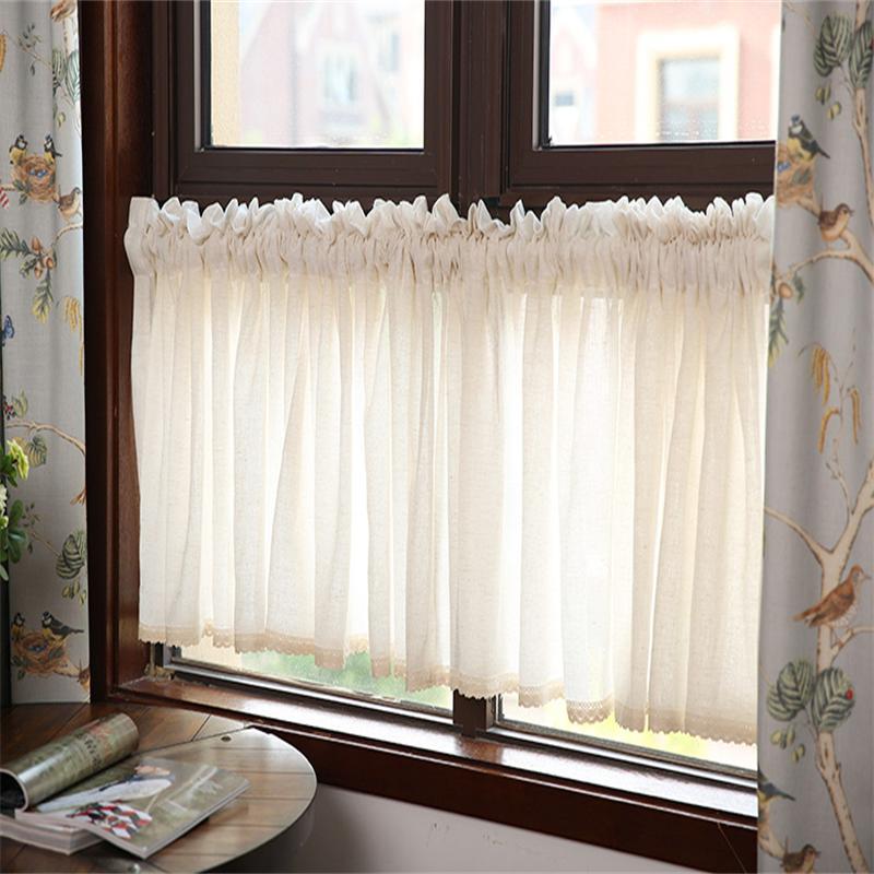 美式短帘魔术贴厨房窗户遮挡帘防油半帘日式门帘法式装饰柜台窗帘