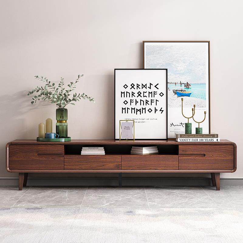 全实木电视机柜客厅家用落地新中式茶几组合小户型胡桃色现代简约