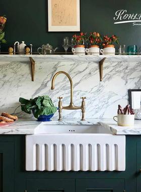 Farmhouse sink美式厨房陶瓷水槽前置开放式半嵌入式单槽洗菜盆