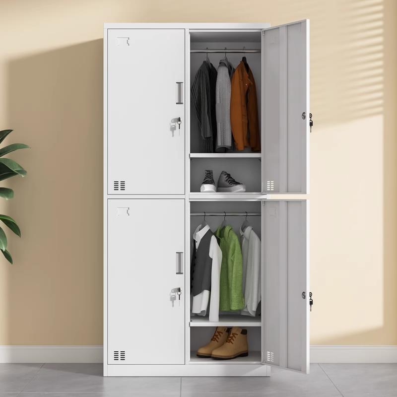 钢制工厂员工四门更衣柜宿舍铁皮储物柜浴室存包柜带锁4门换衣柜