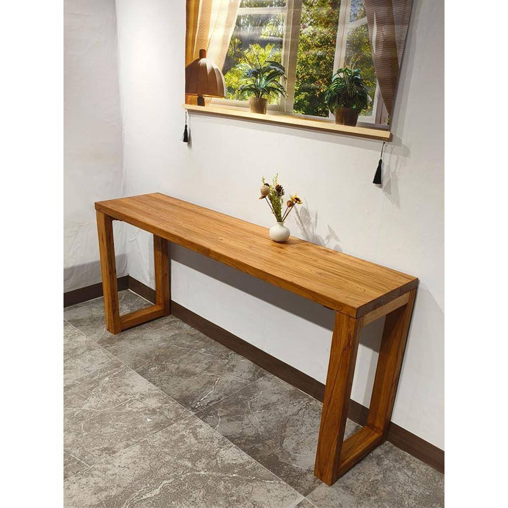 老榆木实木吧台靠墙玄关桌简约飘窗琴桌原木长条案禅意窄桌工作台