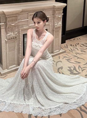 Layyyy【月洒繁星】重工设计感大裙摆修身小礼服连衣裙女拖地长裙