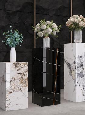 大理石岩板立柱摆台石墩展台装饰轻奢落地增高客厅酒店摆件底座