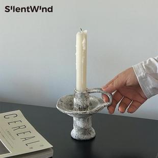 SilentWind侘寂风复古做旧带把手烛台陶瓷蜡烛托烛光家居桌面摆件