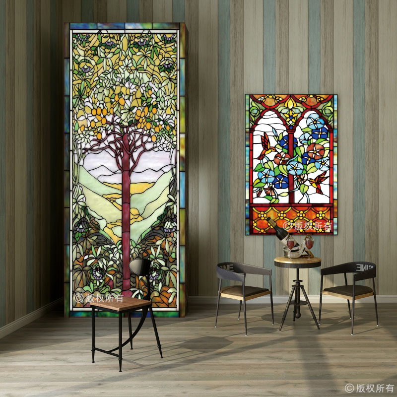 梓滢欧式教堂玻璃贴纸彩色复古卫生间玻璃贴膜遮光防窥防晒窗花纸