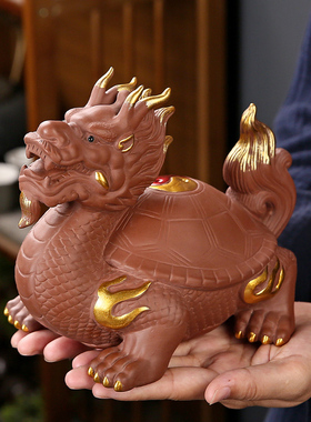 招财龙龟摆件玄关客厅办公室家居装饰茶室茶桌面摆设紫砂茶宠可养