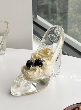 灰姑娘水晶玻璃鞋女创意透明玻璃摆件公主鞋情侣礼品装饰伴手礼