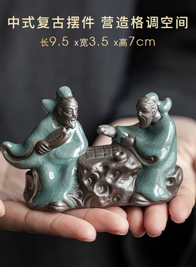 创意陶瓷历史人物哥窑茶宠花宠小摆件茶玩车载茶盘花盆造景装饰品