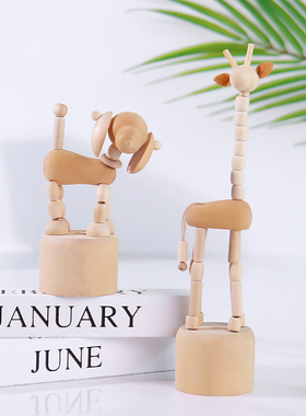 可爱卡通木质动物小鹿小摆件客厅卧室桌面玩偶摆件儿童房间装饰品