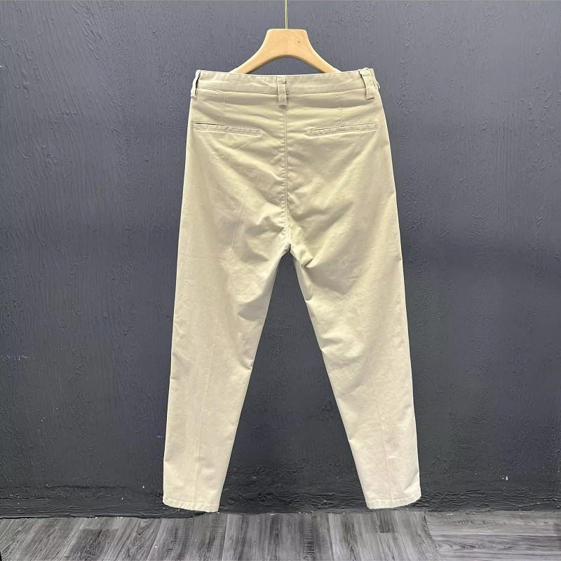 卡其色休闲裤男士秋季新款简约长裤棉质小直筒裤子男款商务九分裤